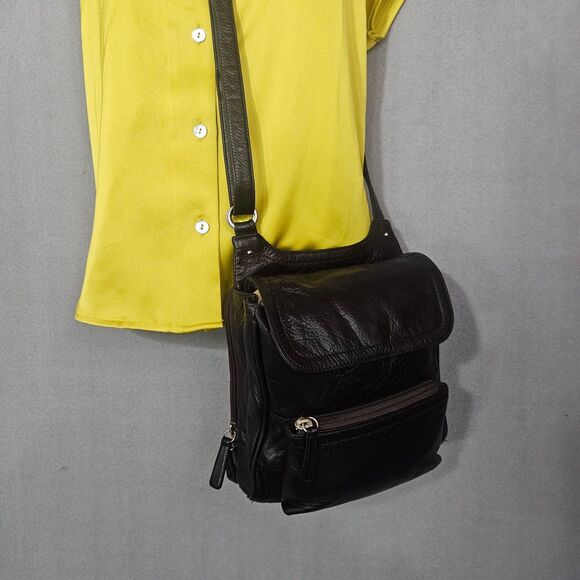 Osgoode Marley RFID Leather Travel Crossbody Organizer Bag Dark Brown Purse - Picture 5 of 12